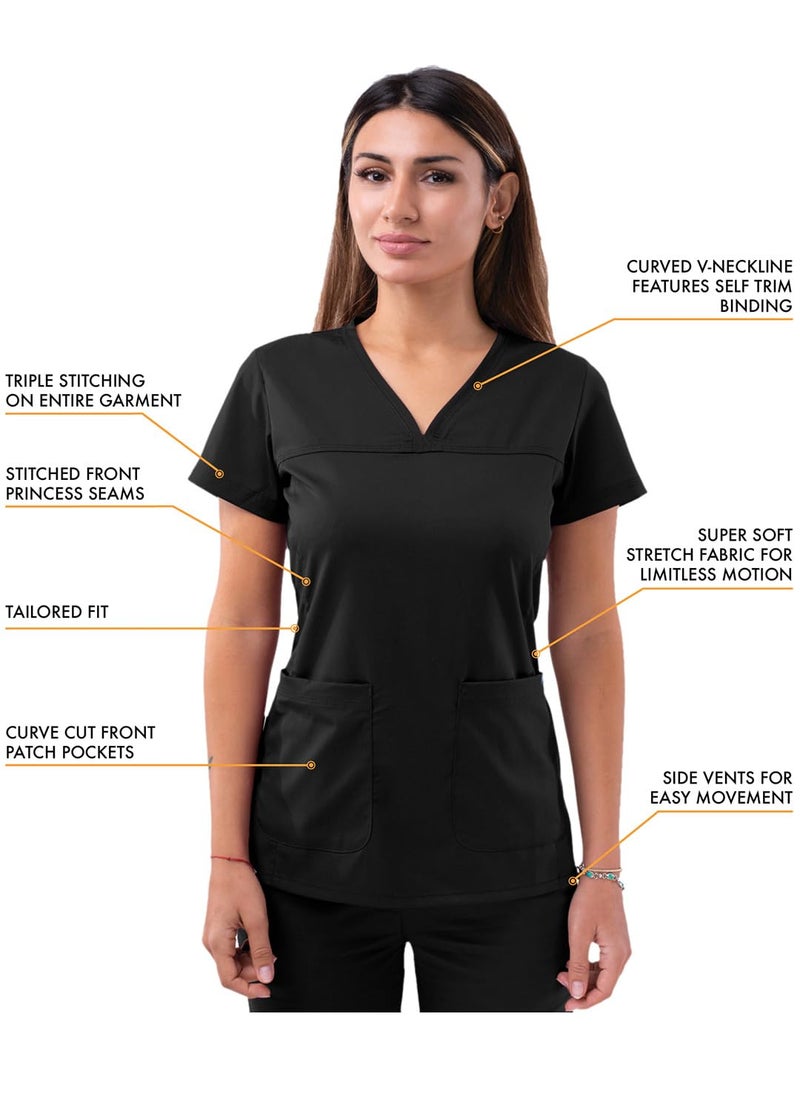 Adar Uniforms Pro Scrubs for Women - Sweetheart V-Neck Top - P4210 - Black - XS - Image 3